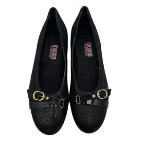 Munro American Josie Flats Crosshatch Shimmer Suede Ballet Flats Shoes Black 7.5